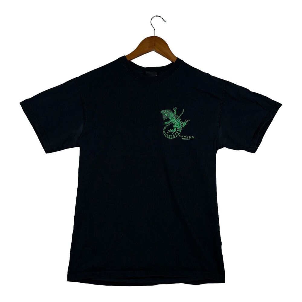 Vintage Mexico Cancun Iguana Green Black Beach Travel Indie Souvenir T Shirt M